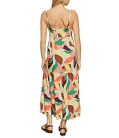 Sanctuary Tropic Printed Linen Blend Square Neck Sleeveless Maxi Dress