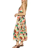 Sanctuary Tropic Printed Linen Blend Square Neck Sleeveless Maxi Dress