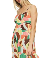 Sanctuary Tropic Printed Linen Blend Square Neck Sleeveless Maxi Dress