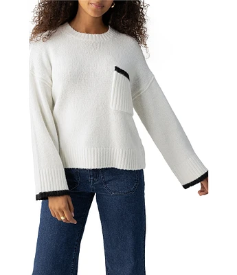 Sanctuary Uptown Girl Knit Crew Neck Long Sleeve Contrast Trim Sweater