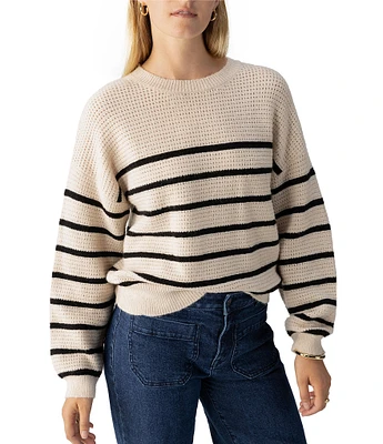 Sanctuary Warmer Days Waffle Knit Stripe Print Crew Neck Long Sleeve Sweater