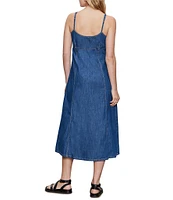 Sanctuary Wilder Sweetheart Neck Spaghetti Straps Sleeveless Button Front Denim Maxi Dress