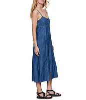 Sanctuary Wilder Sweetheart Neck Spaghetti Straps Sleeveless Button Front Denim Maxi Dress