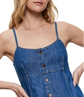 Sanctuary Wilder Sweetheart Neck Spaghetti Straps Sleeveless Button Front Denim Maxi Dress