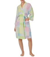 Sanctuary Woven 3/4 Sleeve Multi Stripe Coordinating Short Wrap Robe