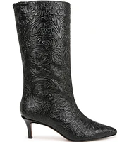 Sarto by Franco Sarto Amari Floral Tool Embossed Leather Mid Dress Boots