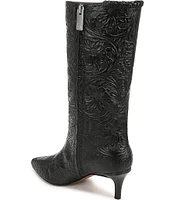 Sarto by Franco Sarto Amari Floral Tool Embossed Leather Mid Dress Boots