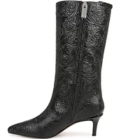 Sarto by Franco Sarto Amari Floral Tool Embossed Leather Mid Dress Boots