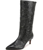 Sarto by Franco Sarto Amari Floral Tool Embossed Leather Mid Dress Boots