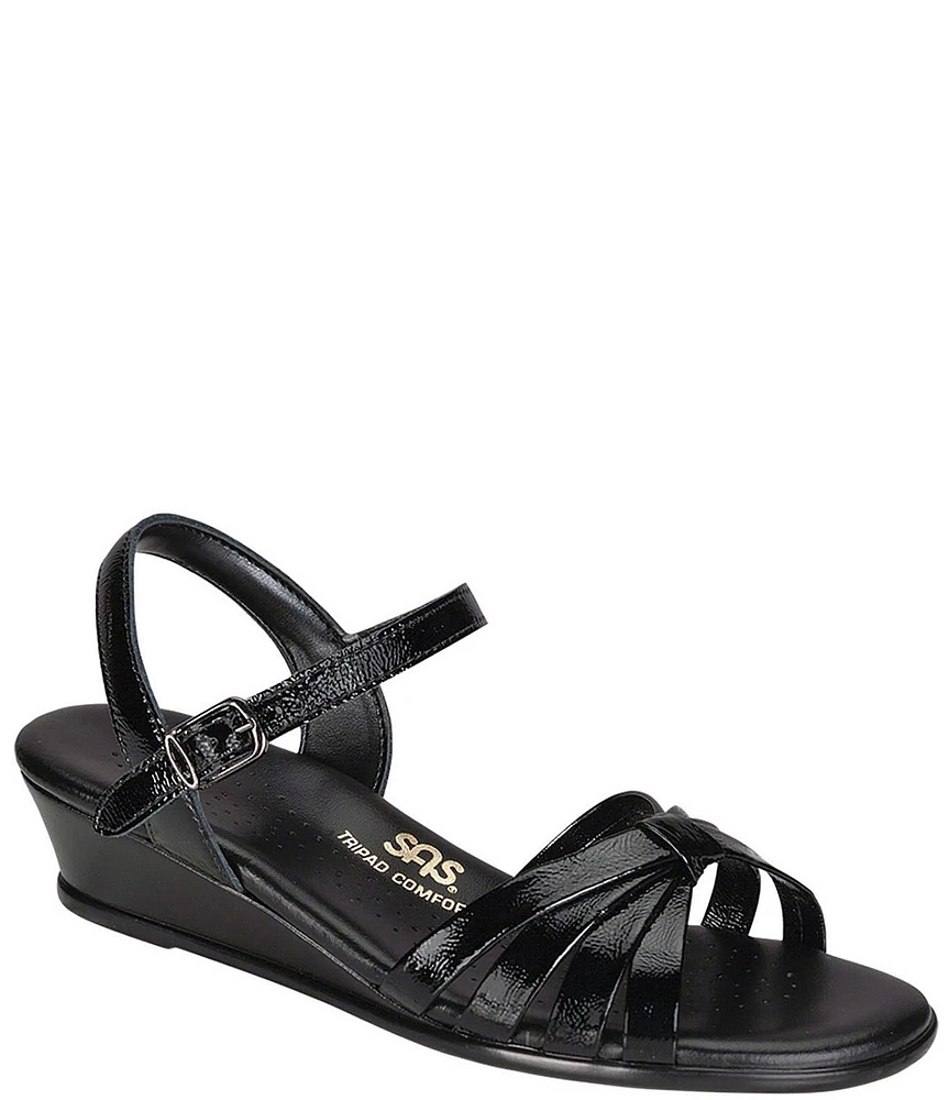 SAS Strippy Patent Wedge Sandals