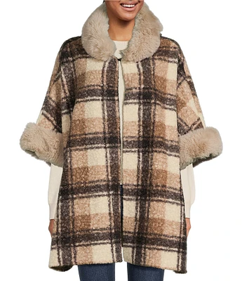 SASSO + SMYTH Plaid Faux Fur Coat