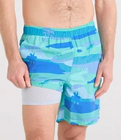 Saxx Go Coastal 2N1 Bright Palms 7#double; Inseam Volley Swim Trunks