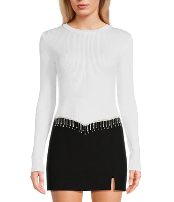 Say What Long Sleeve Sparkly Rhinestone Fringe Top