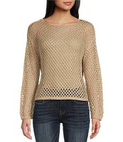 Say What Open Weave Boat Neck Dolman Long Sleeve Top