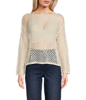 Say What Open Weave Boat Neck Dolman Long Sleeve Top