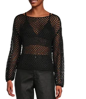 Say What Open Weave Boat Neck Dolman Long Sleeve Top