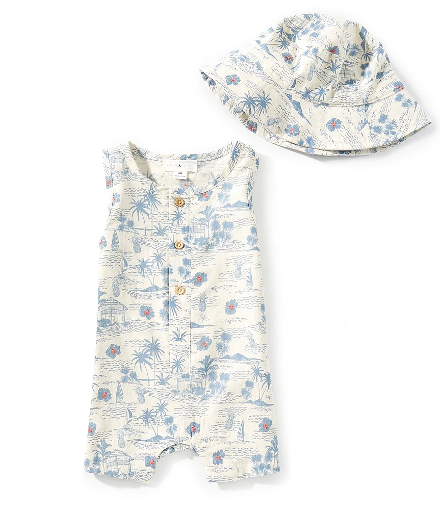 Scene&Heard Baby Boys 3-24 Month Sleeveless Printed Shortall and Hat Set