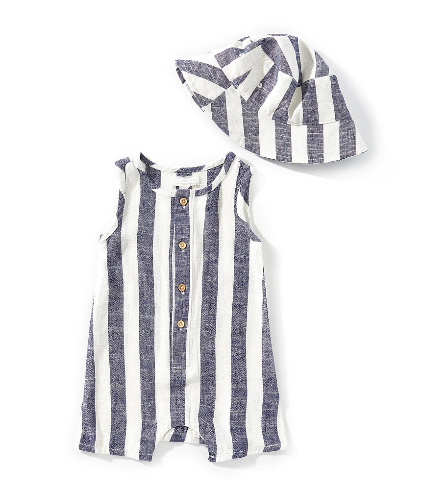 Scene&Heard Baby Boys 3-24 Month Sleeveless Stripe Printed Shortall and Hat Set