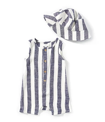 Scene&Heard Baby Boys 3-24 Month Sleeveless Stripe Printed Shortall and Hat Set