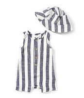 Scene&Heard Baby Boys 3-24 Month Sleeveless Stripe Printed Shortall and Hat Set