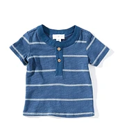 Scene&Heard Baby Boys 3-24 Months Round Neck Short Sleeve Striped Henley T-Shirt