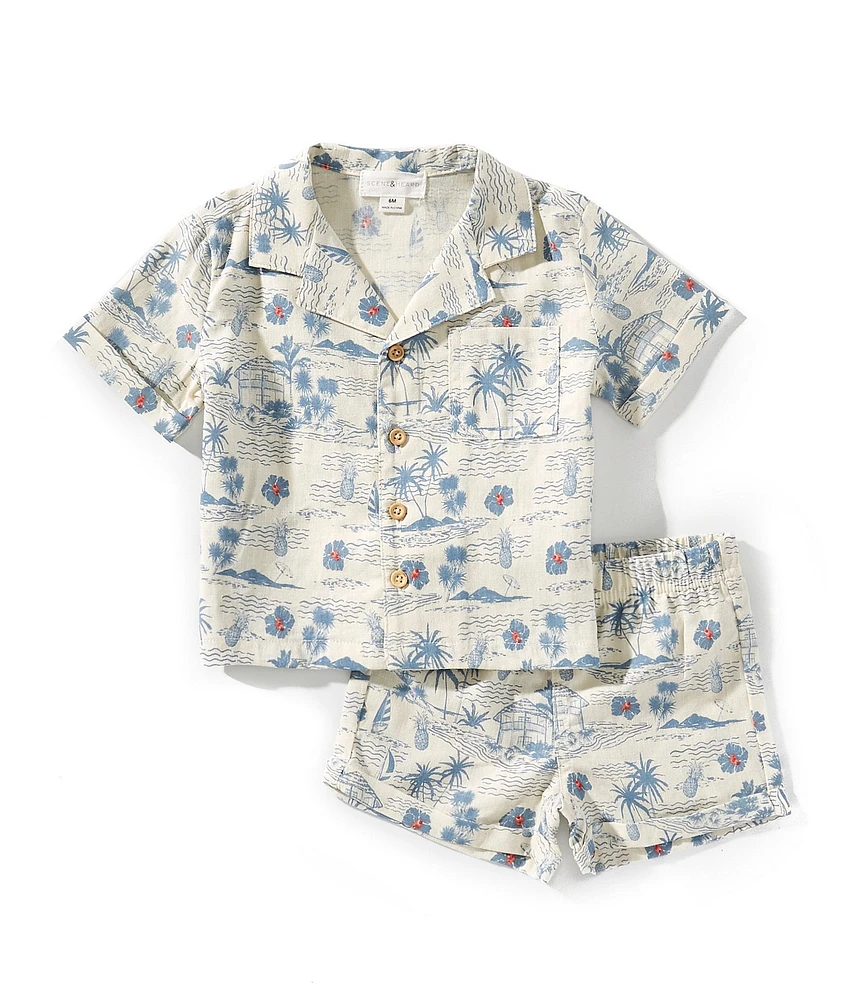 Scene&Heard Baby Boys 3-24 Months Tropical Print Short Sleeve Camp Shirt & Pull-On Shorts Set