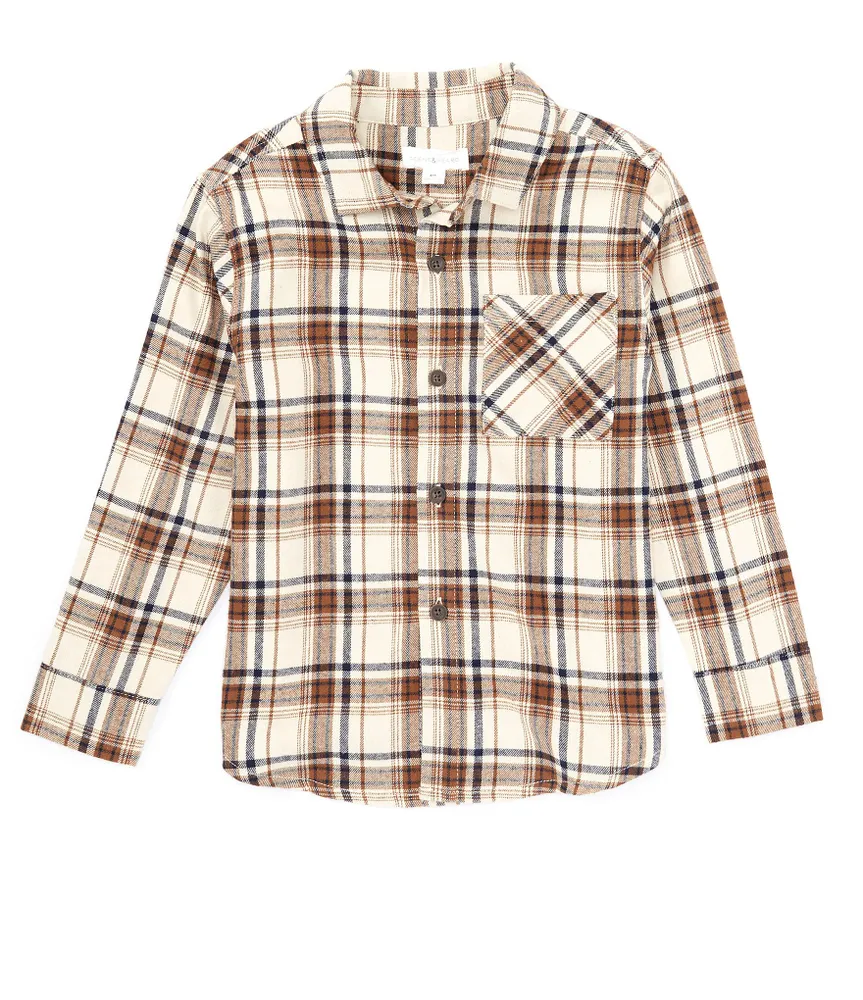 Scene&Heard Little Boys 2T-7 Long Sleeve Ivory and Black Plaid Sport Shirt