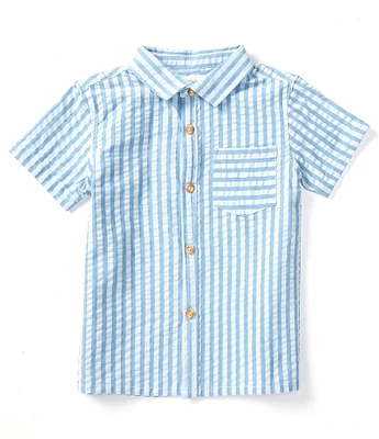 Scene&Heard Little Boys 2T-7 Short Sleeve Striped Seersucker Woven Button-Front Shirt