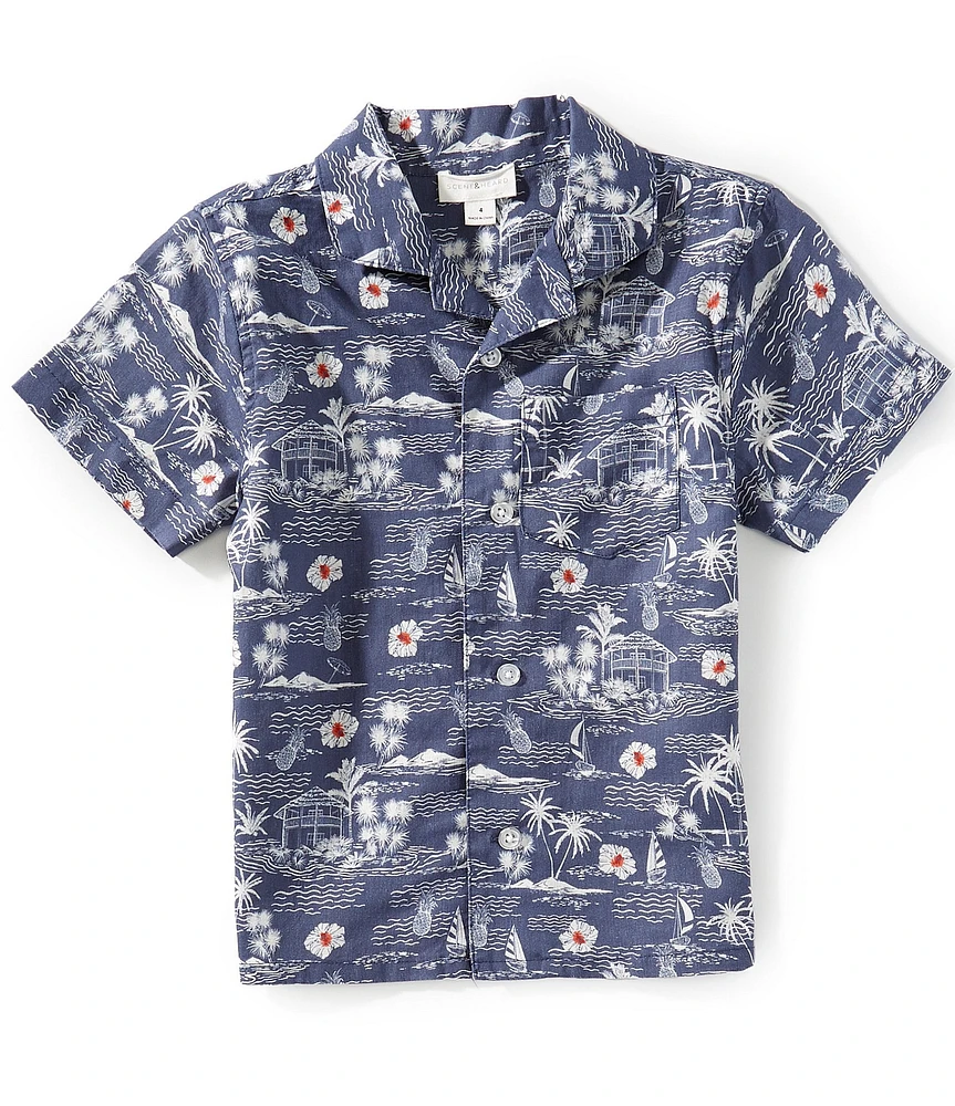 Scene&Heard Little Boys 2T-7 Tropical Scene Woven Button Front Shirt