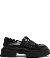 Schutz Alana Leather Buckle Platform Penny Loafers