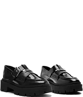 Schutz Alana Leather Buckle Platform Penny Loafers