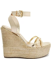 Schutz Alexandra Metallic Leather Espadrille Wedge Sandals