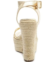 Schutz Alexandra Metallic Leather Espadrille Wedge Sandals