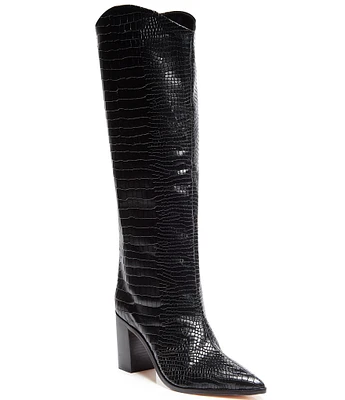 Schutz Maryana Block Crocodile Embossed Leather Tall Western Boots