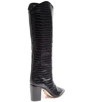 Schutz Maryana Block Crocodile Embossed Leather Tall Western Boots