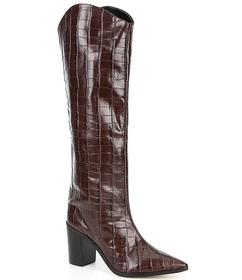 Schutz Maryana Block Crocodile Embossed Cow Leather Tall Western Boots