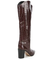 Schutz Maryana Block Crocodile Embossed Cow Leather Tall Western Boots