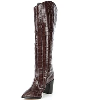 Schutz Maryana Block Crocodile Embossed Cow Leather Tall Western Boots