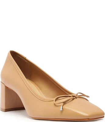 Schutz Arissa Block Leather Square Toe Bow Pumps