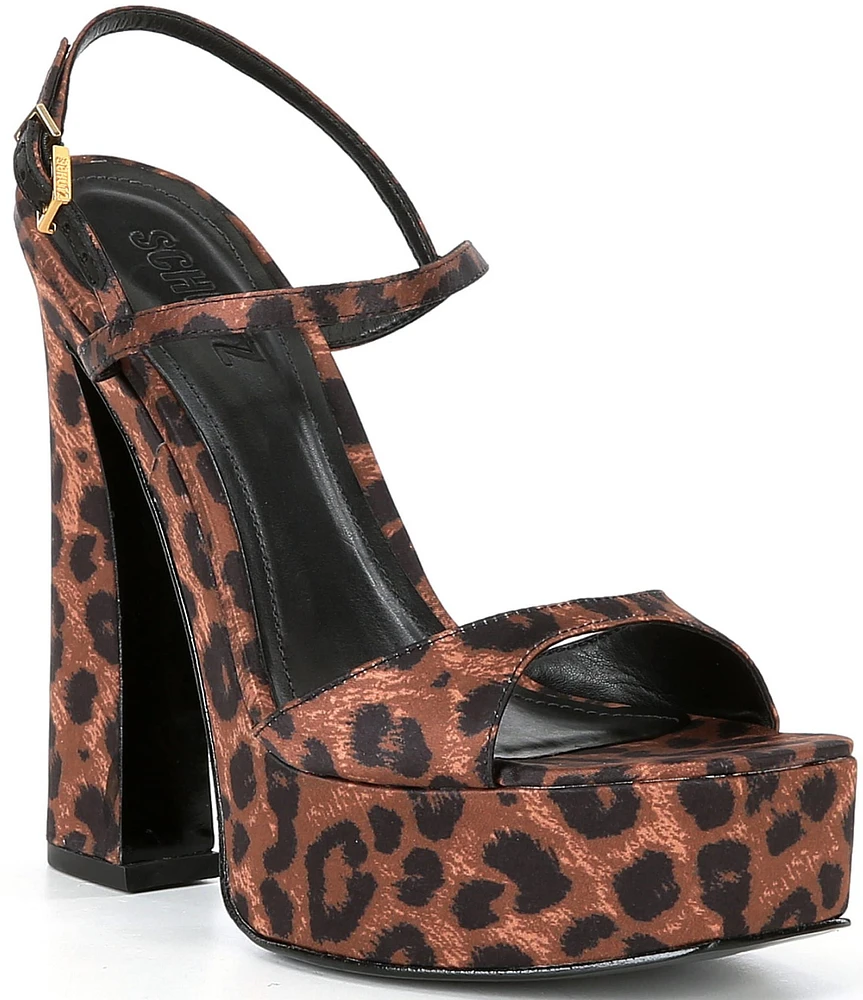 Schutz Arlene Satin Leopard Print Platform Sandals