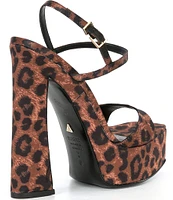 Schutz Arlene Satin Leopard Print Platform Sandals