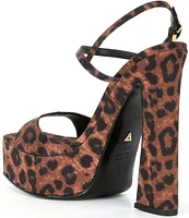 Schutz Arlene Satin Leopard Print Platform Sandals