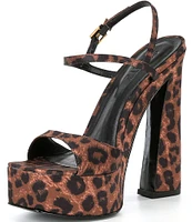 Schutz Arlene Satin Leopard Print Platform Sandals