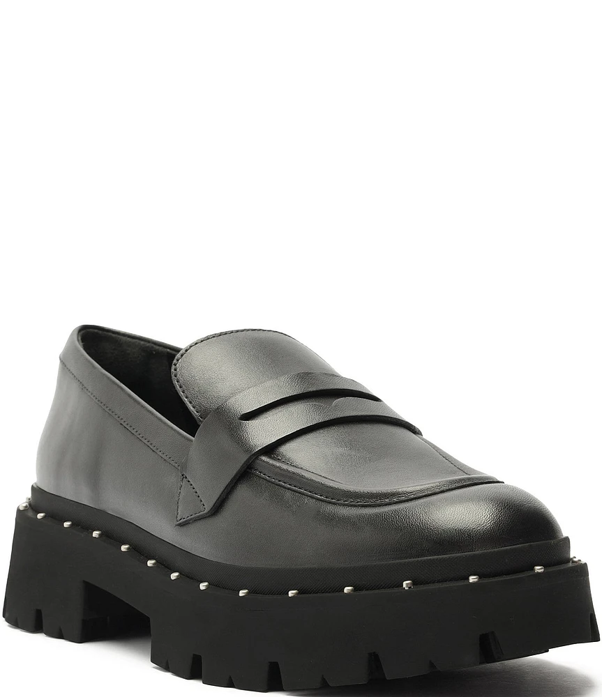 Schutz Christie Leather Lugged Platform Penny Loafers