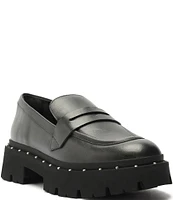 Schutz Christie Leather Lugged Platform Penny Loafers