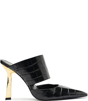 Schutz Ciara Crocodile Embossed Leather Dress Mules