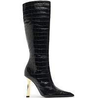 Schutz Ciara Crocodile Embossed Leather Tall Boots