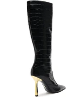 Schutz Ciara Crocodile Embossed Leather Tall Boots