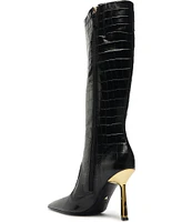 Schutz Ciara Crocodile Embossed Leather Tall Boots