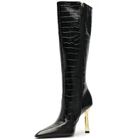 Schutz Ciara Crocodile Embossed Leather Tall Boots